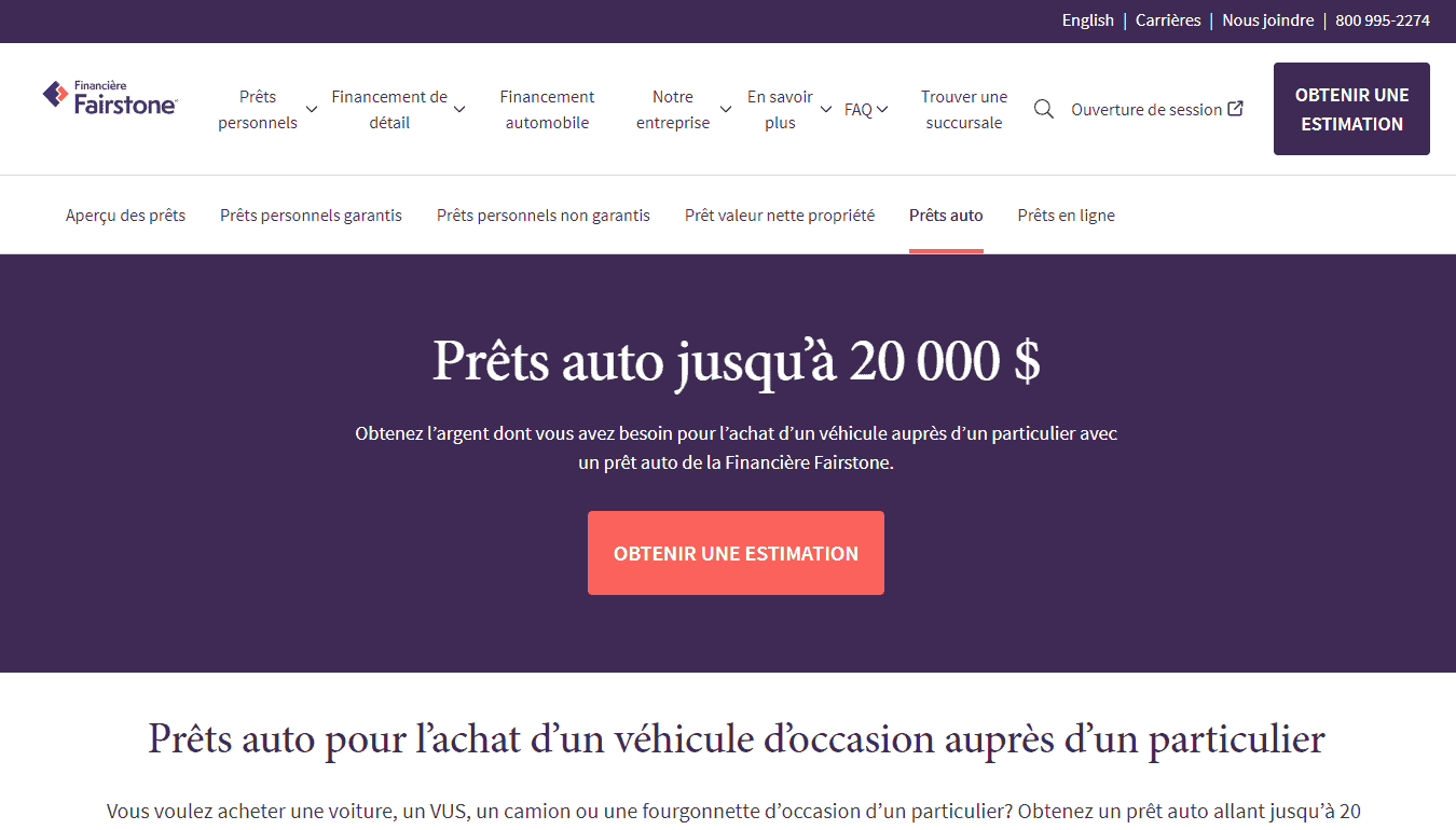 Évaluation de la Financière Fairstone - 11. Fairstone FR Prˆts auto jusqu … 20 000 $