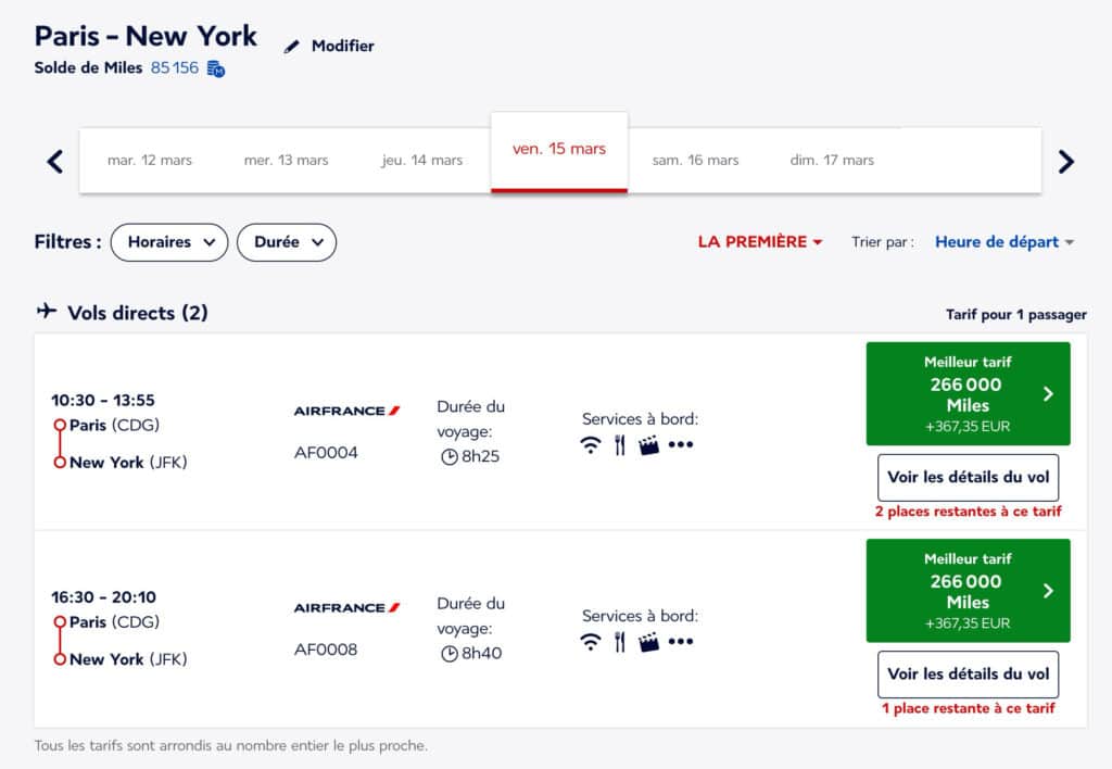 Billet prime Air France entre Paris et New York en cabine La Première, payable avec des Miles Flying Blue