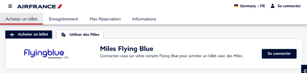 Connexion à son compte Flying Blue pour obtenir des billets primes avec Air France