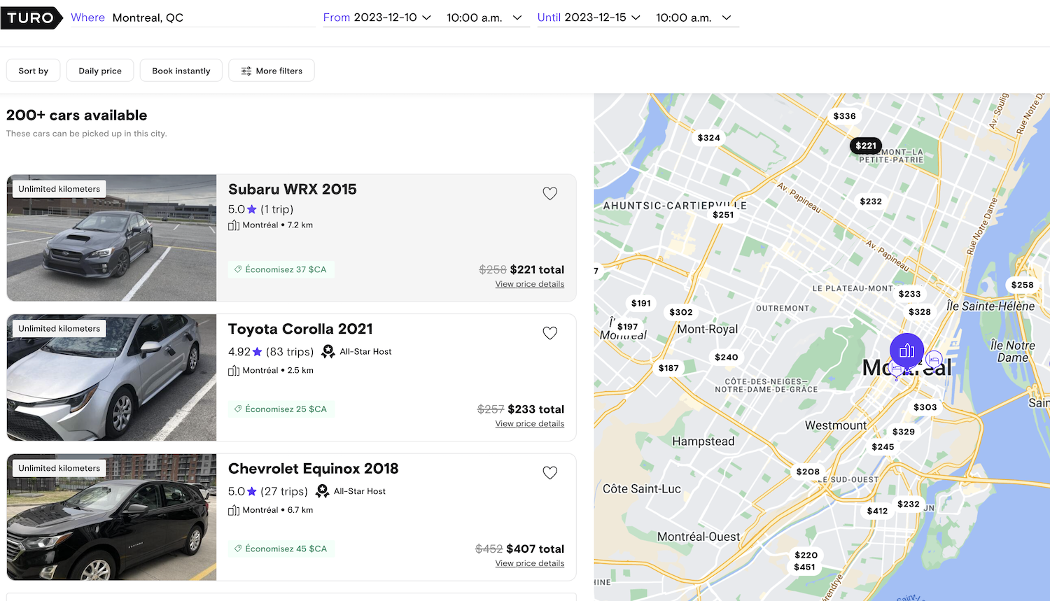 Car Sharing: Earn Money Renting Your Car With Turo While Travelling - carte-prix-Turo