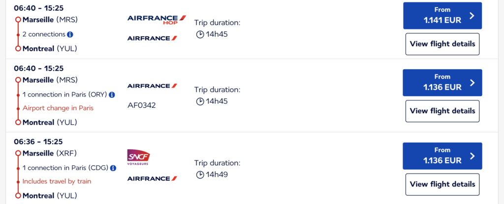 Marseille-Montreal with Air France