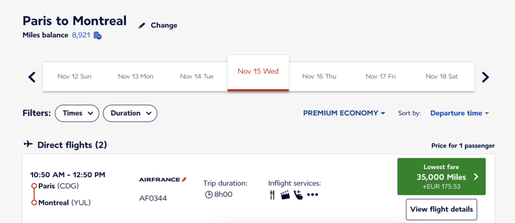 Paris - Montreal in Premium Economy with Air France for 35,000 Flying Blue Miles