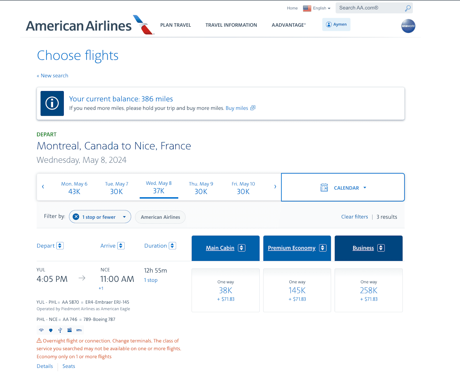American Airlines&nbsp;: Summer 2024 Expansion and Booking Award flights - YUL NCE