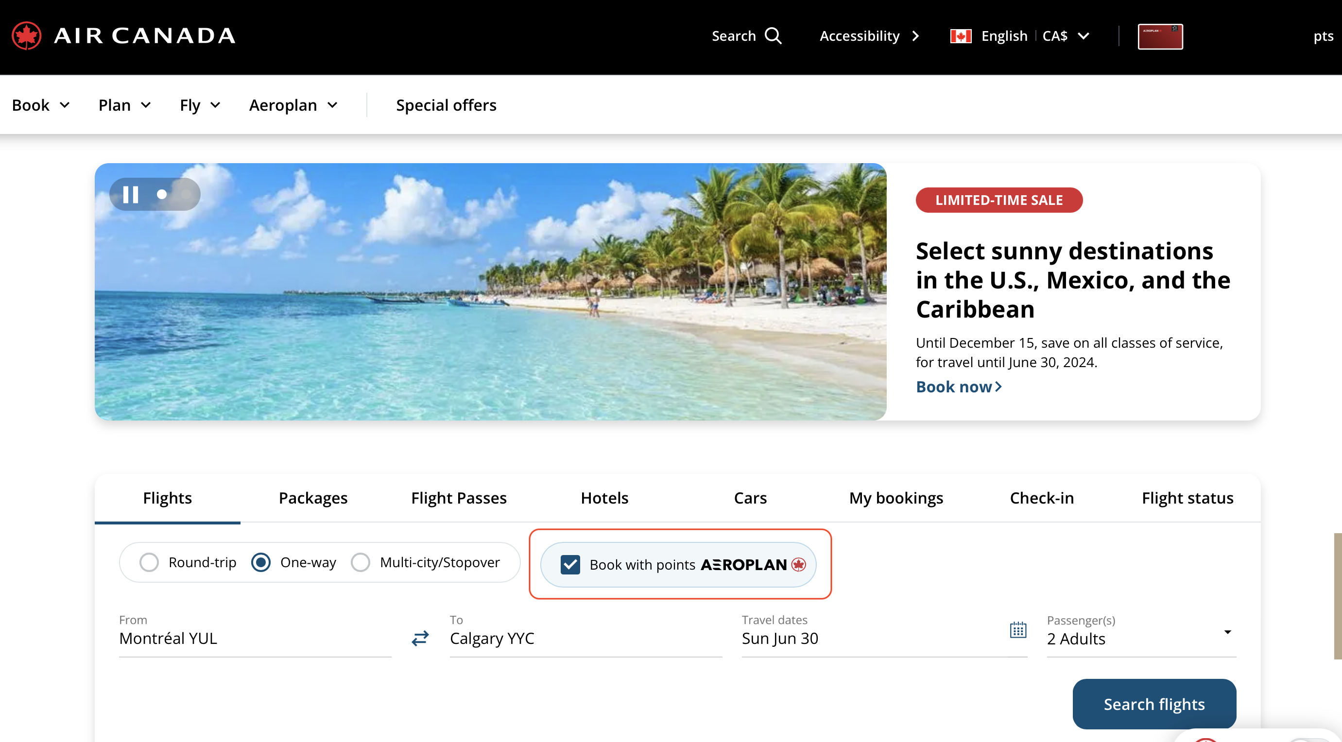 Aeroplan How to book a trip using your points Aeroplan - FR Accueil recheche