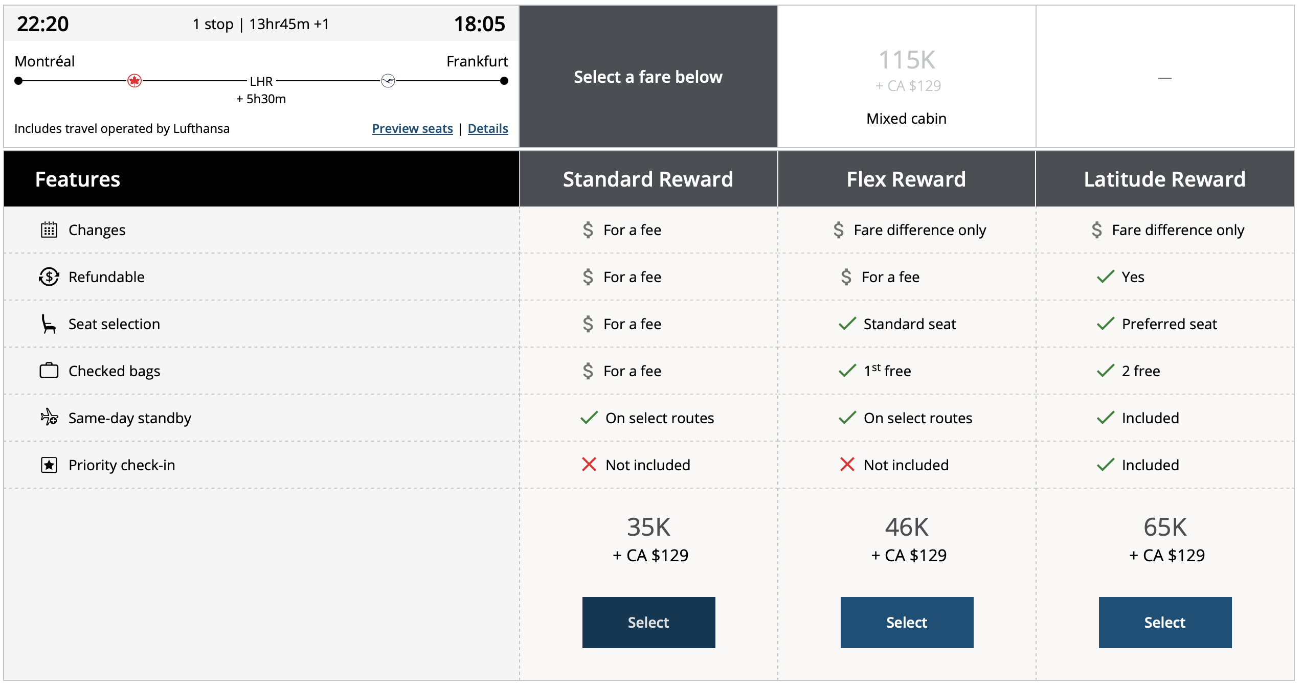 Aeroplan How to book a trip using your points Aeroplan - FR resultat classe