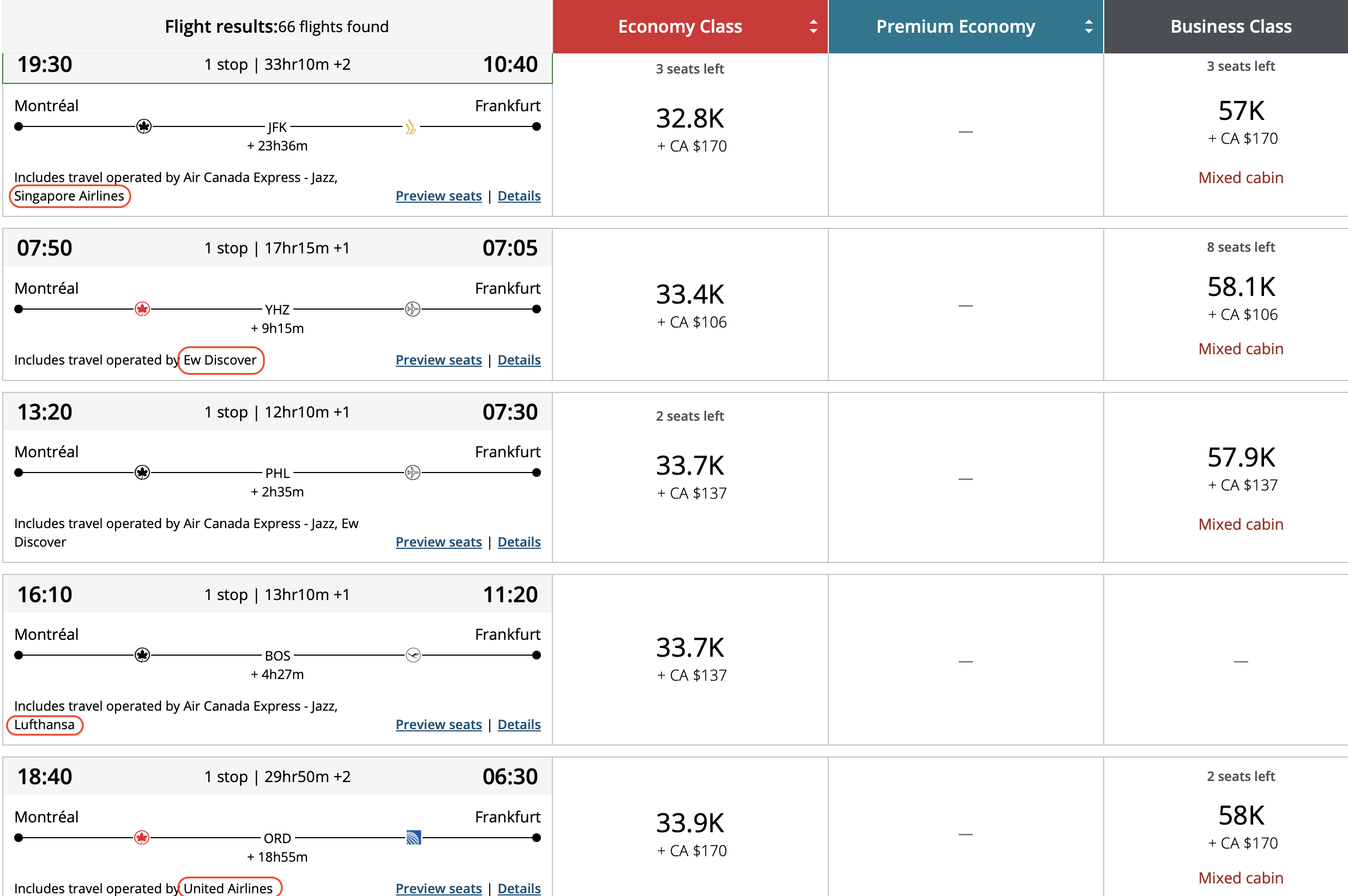 Aeroplan How to book a trip using your points Aeroplan - FR resultat recherche FRA