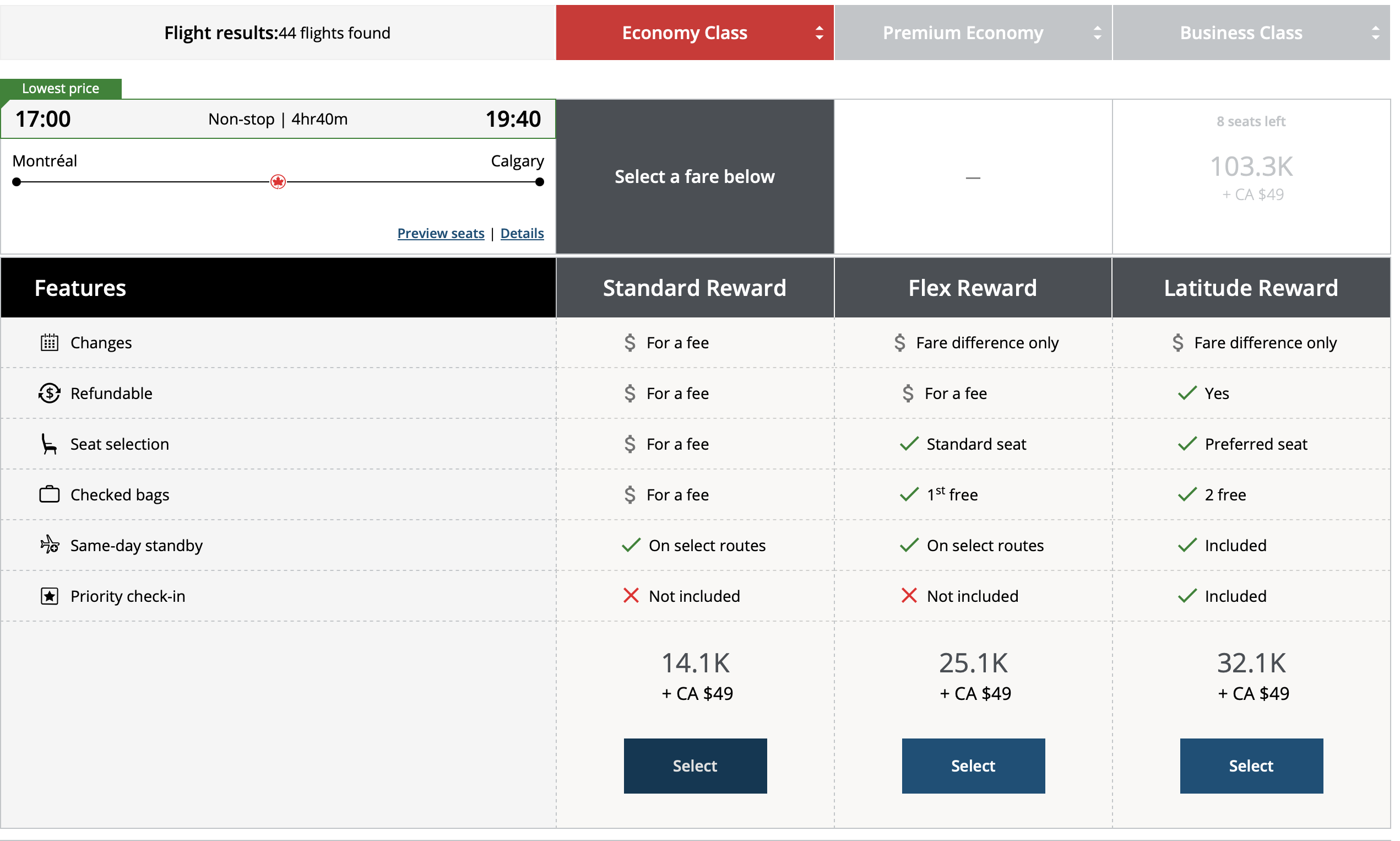 Aeroplan How to book a trip using your points Aeroplan - FR Selectionner classe
