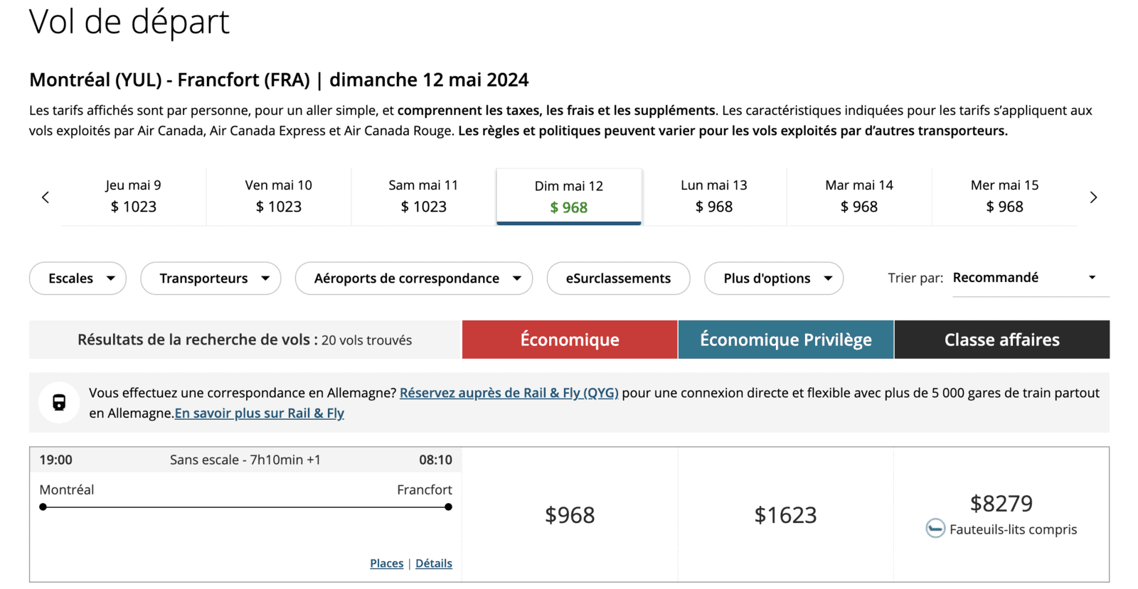 Air Canada&nbsp;: correspondances entre l’avion et le train pour découvrir l’Europe et la Corée du Sud - Vol Montreal Francfort