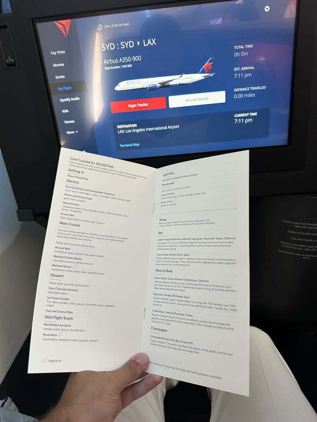 Review: Delta A350 | Delta One Suite | SYD-LAX - Menu