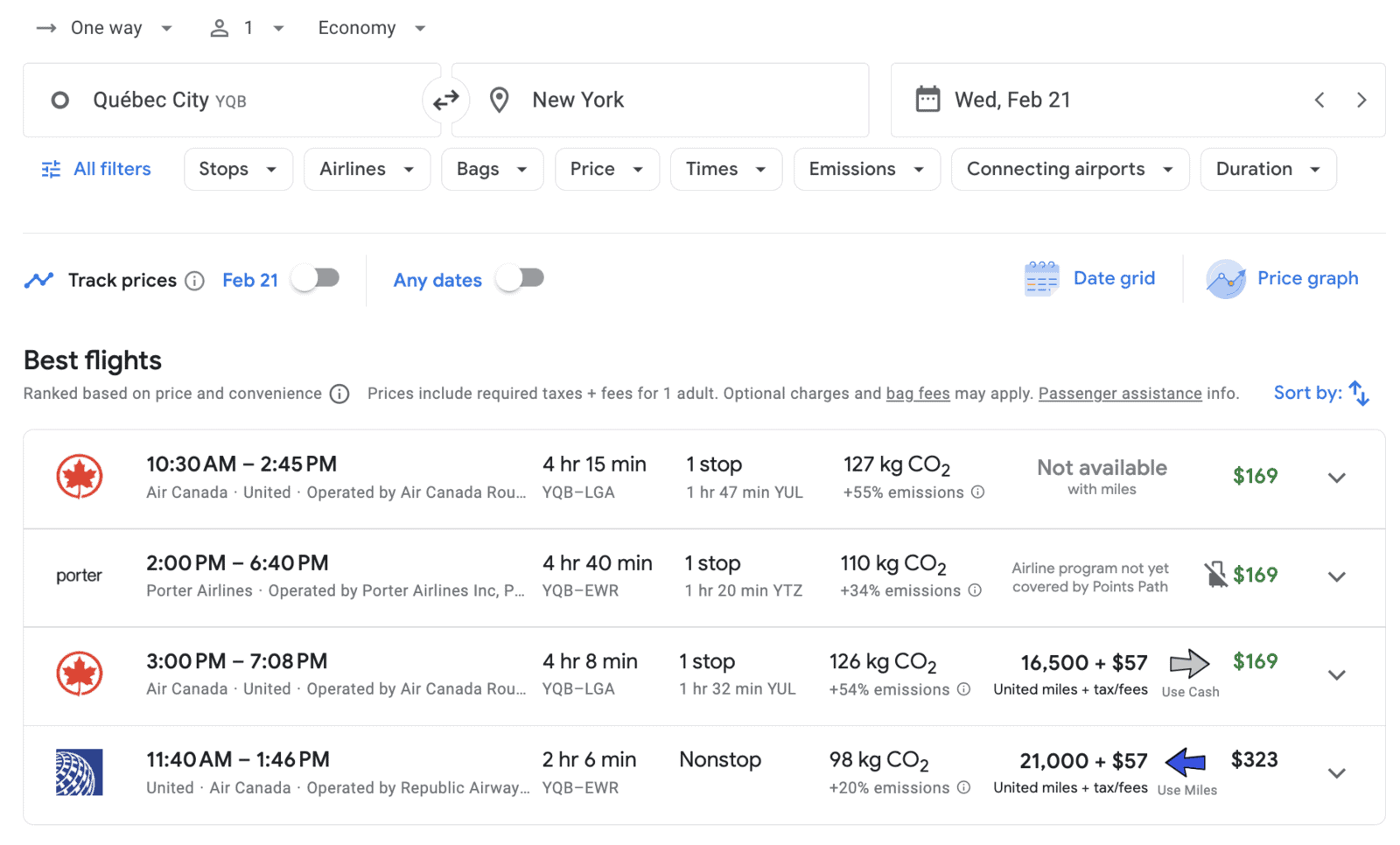 Google Flights: How to find the best flights and fares - Résultat recherche avec Points Path