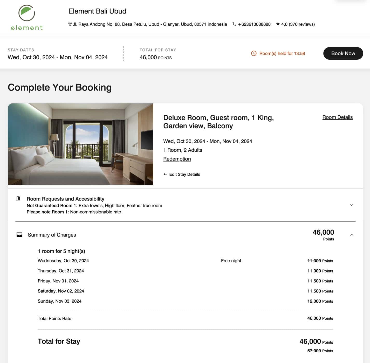 Marriott Bonvoy Credit Cards: How to Get Free Hotel Nights - Element Ubud Bali 5 nights 2024