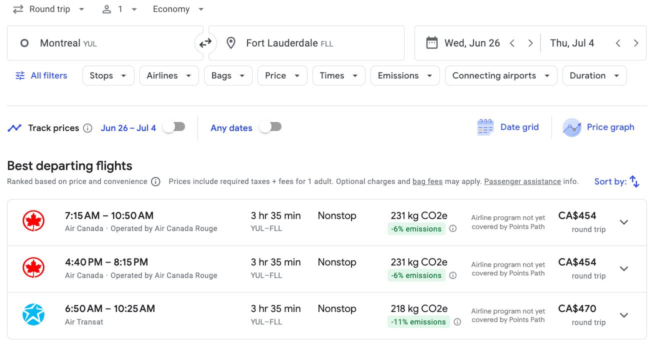 How to get a free or cheap flight ticket to Florida - YUL FLL FR juin