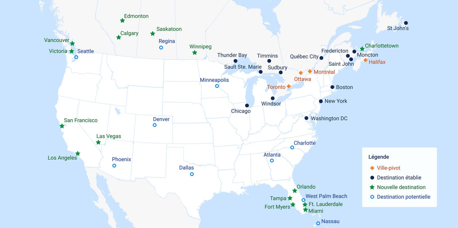 Porter&nbsp;: changements à l’horaire d’été 2025 et partenariat avec Pascan Aviation - porter Network Map 2023 fr