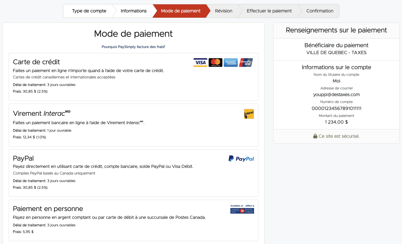 Payez de nombreuses factures avec votre carte de crédit sur PaySimply - ville de quebec taxes
