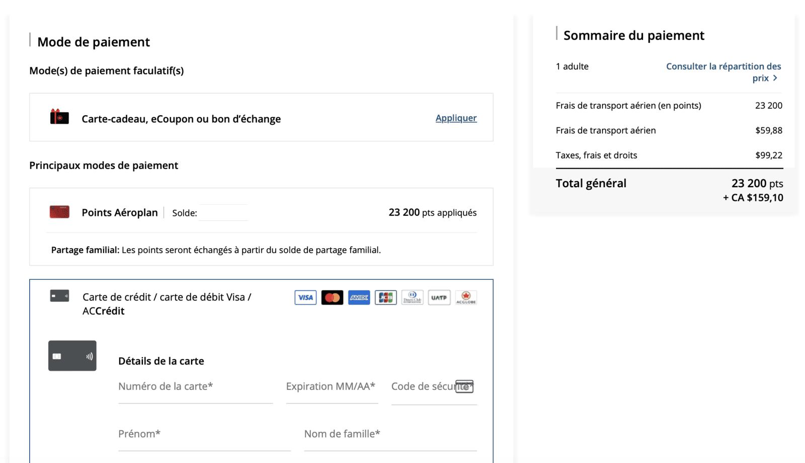 Maximiser vos options de vols en points Aéroplan pour un voyage aux États-Unis - Aeroplan USA paiement