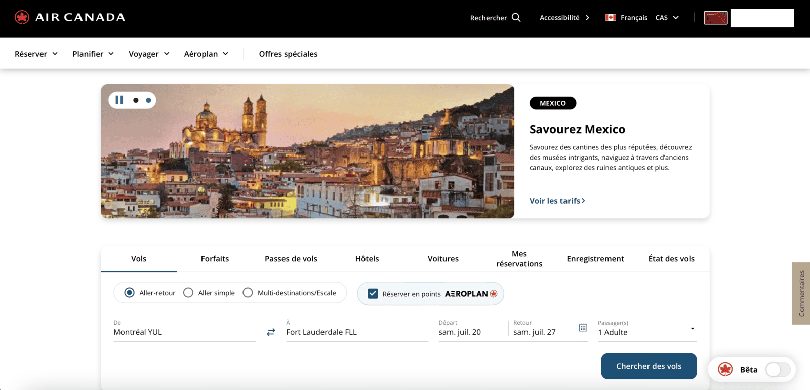 Maximiser vos options de vols en points Aéroplan pour un voyage aux États-Unis - Aeroplan USA recherche