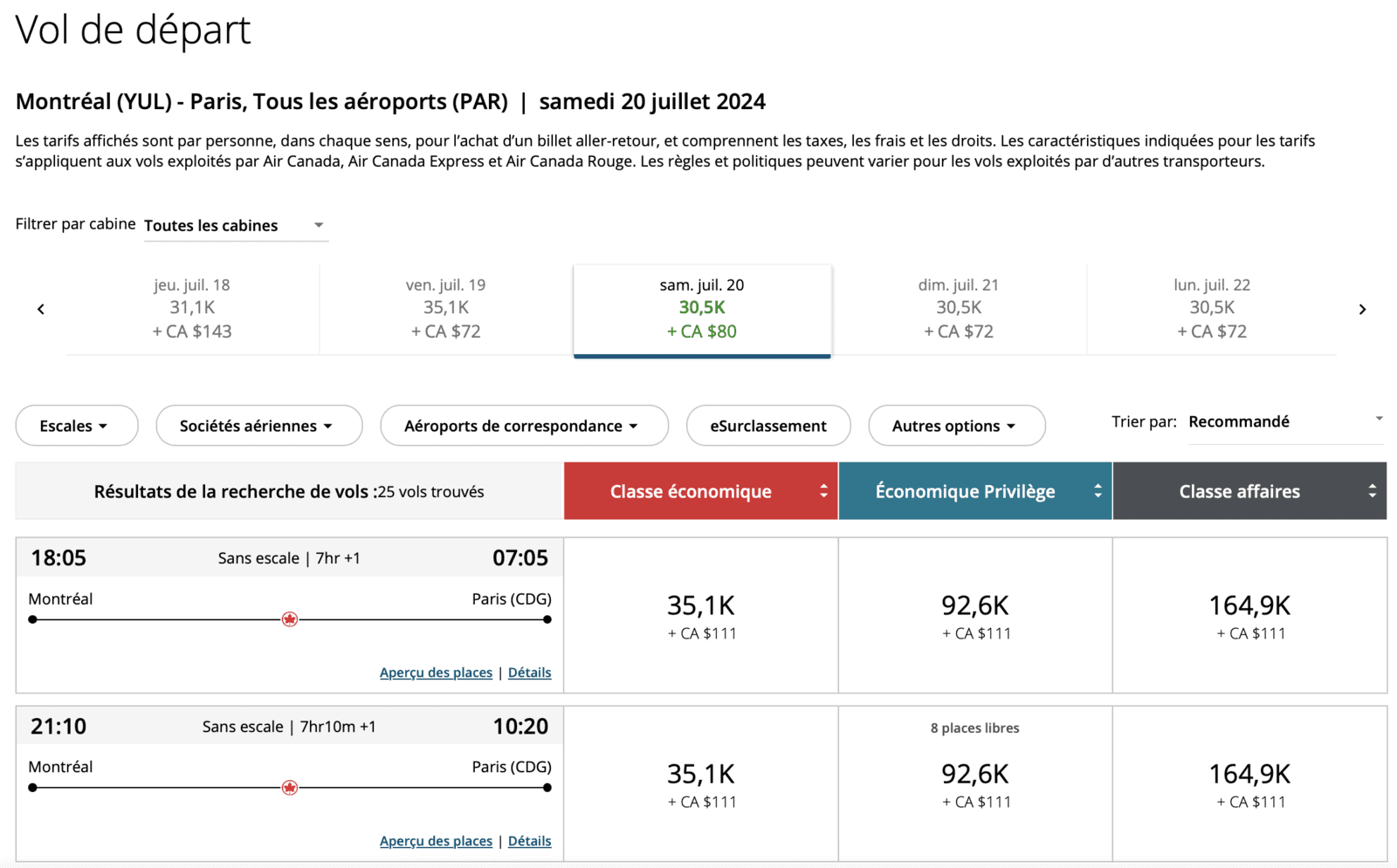 Maximiser vos options de vols en points Aéroplan pour un voyage en Europe - Aeroplan eu résultats