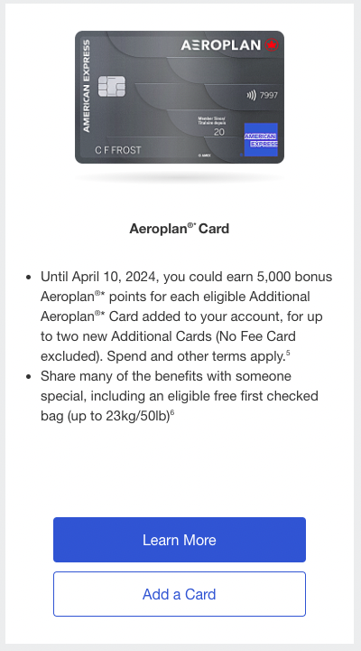 Amex Aeroplan promo additional