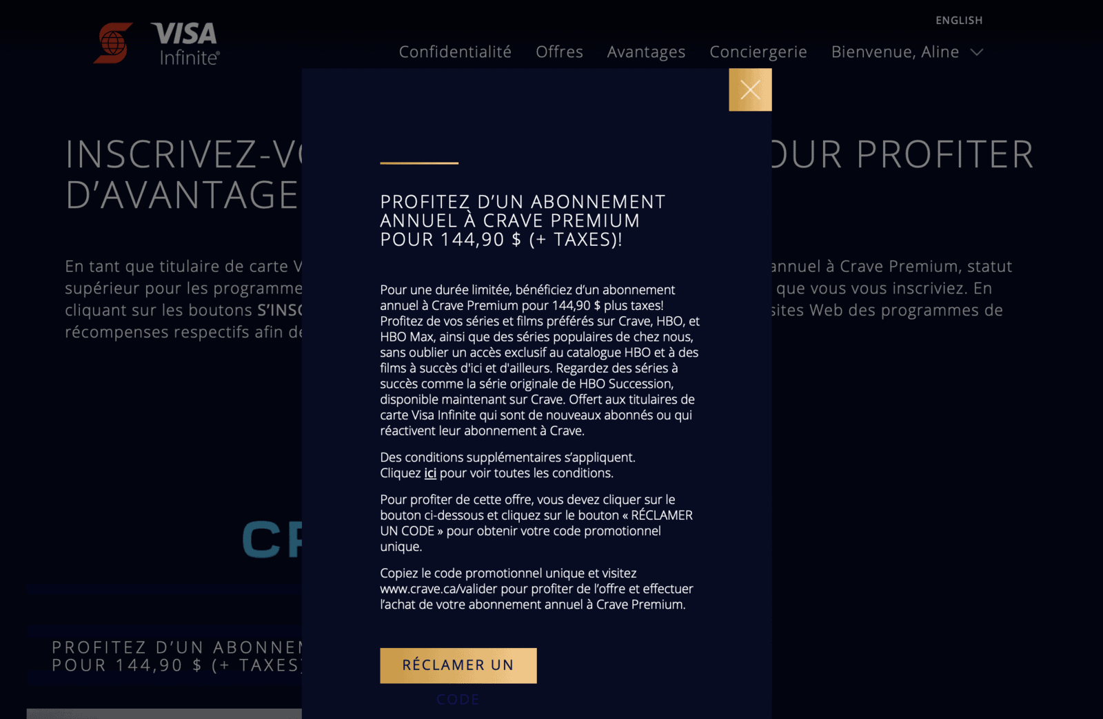 Profitez de Crave Premium avec votre carte Visa Infinite ! - Crave code promo