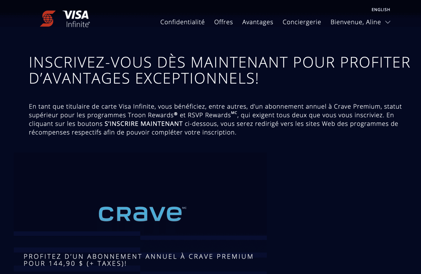 Enjoy Crave Premium with your Visa Infinite card! - Offres Crave gratuit visa infinite