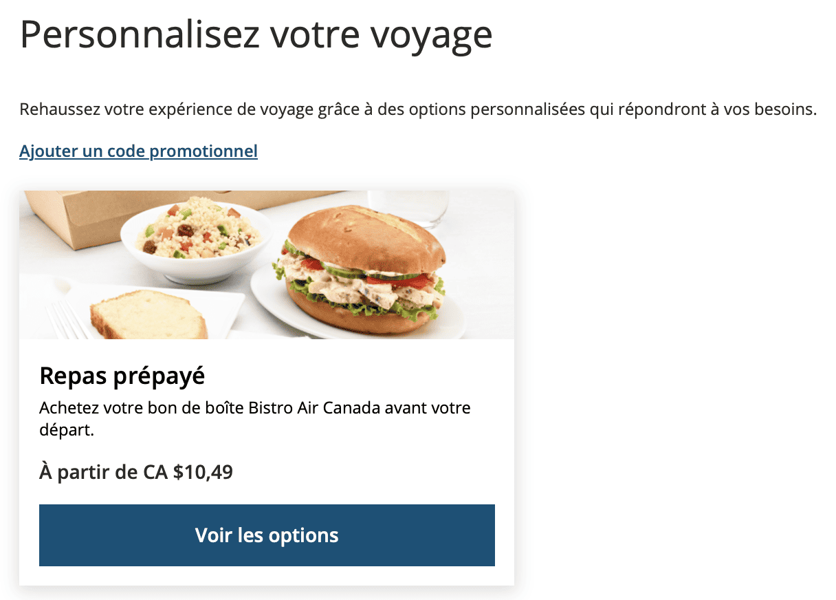 Maximiser vos options de vols en points Aéroplan pour un voyage aux États-Unis - Option repas