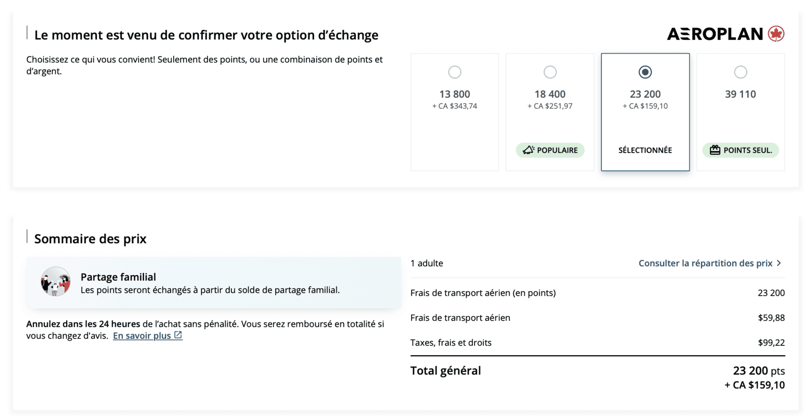 Maximiser vos options de vols en points Aéroplan pour un voyage aux États-Unis - YUL FLL options echange