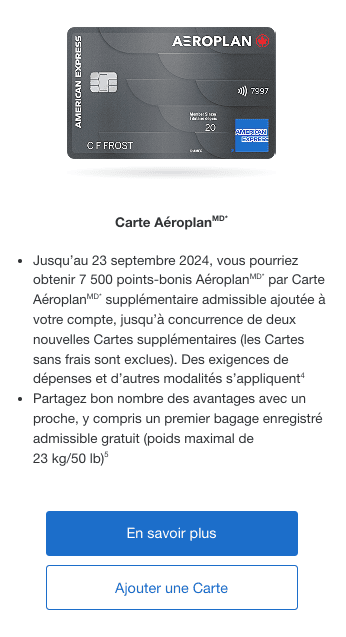 aeroplan amex promo carte supplementaire