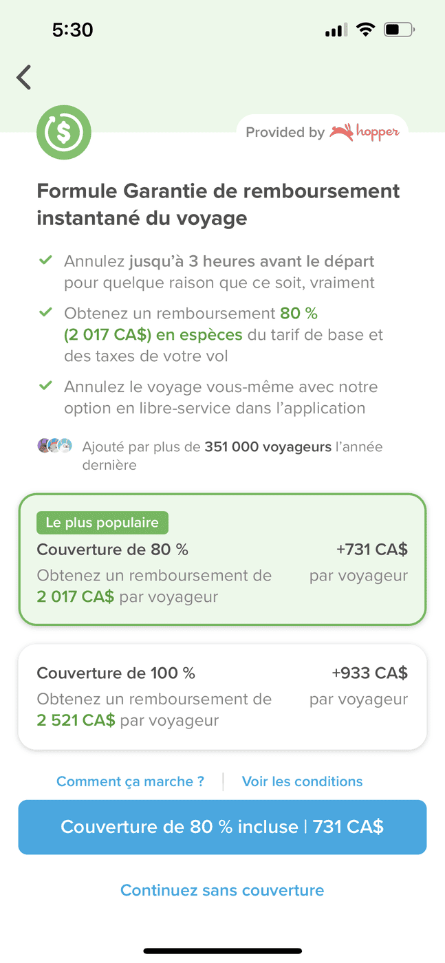 Hopper&nbsp;: l’application pour économiser sur vos réservations de voyage - hopper annulation 6922