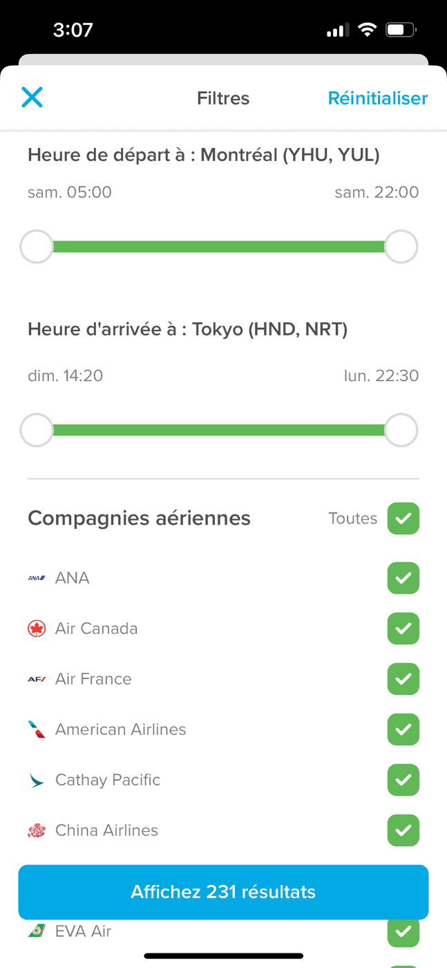 Hopper&nbsp;: l’application pour économiser sur vos réservations de voyage - hopper filtres 6896