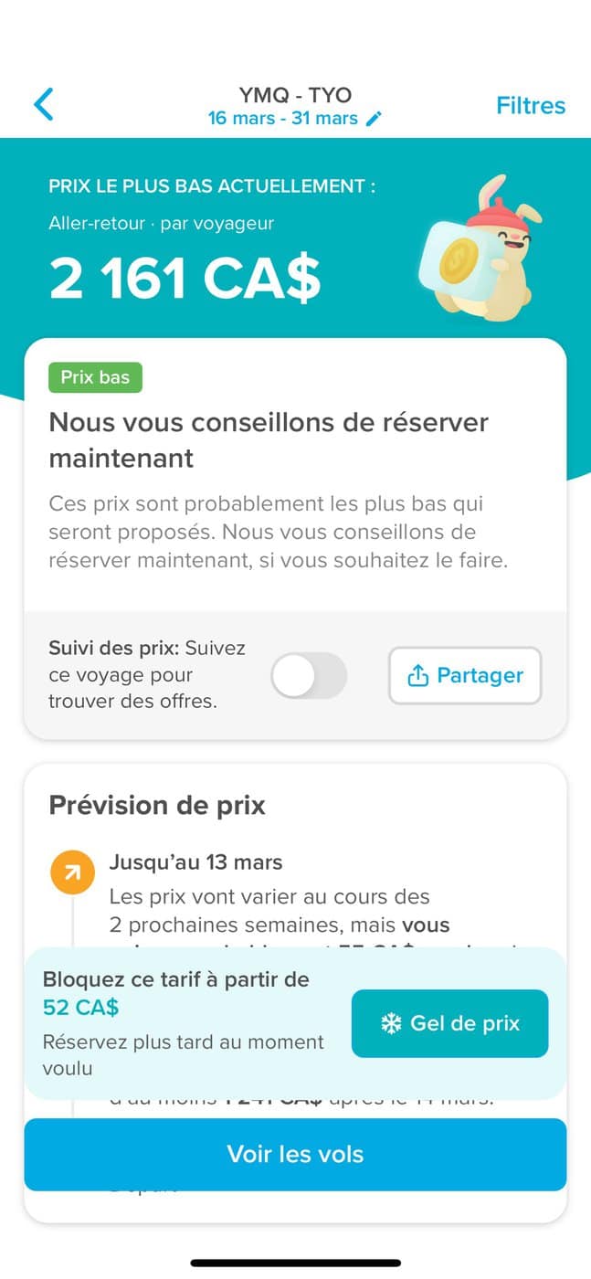 Hopper&nbsp;: l’application pour économiser sur vos réservations de voyage - hopper vol 6884
