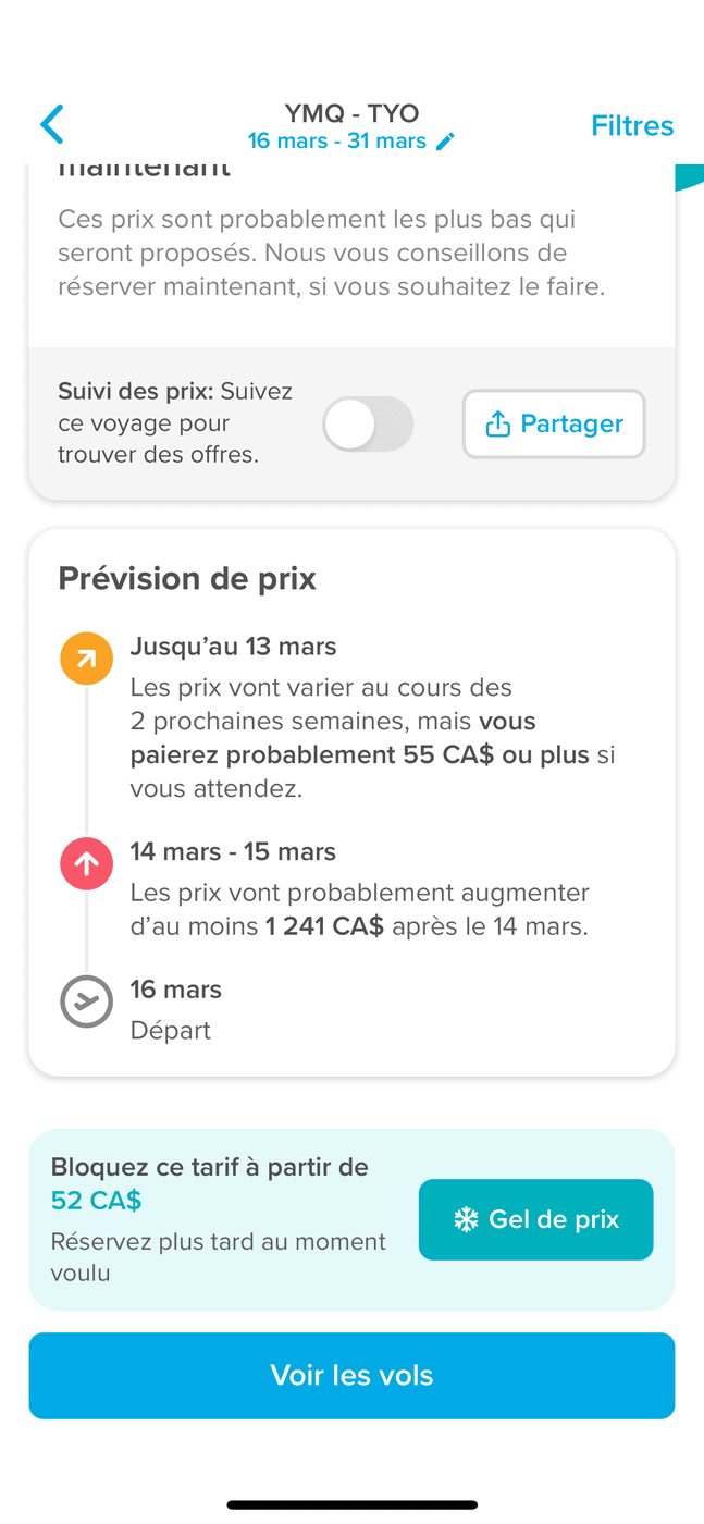 Hopper&nbsp;: l’application pour économiser sur vos réservations de voyage - hopper vol 6885