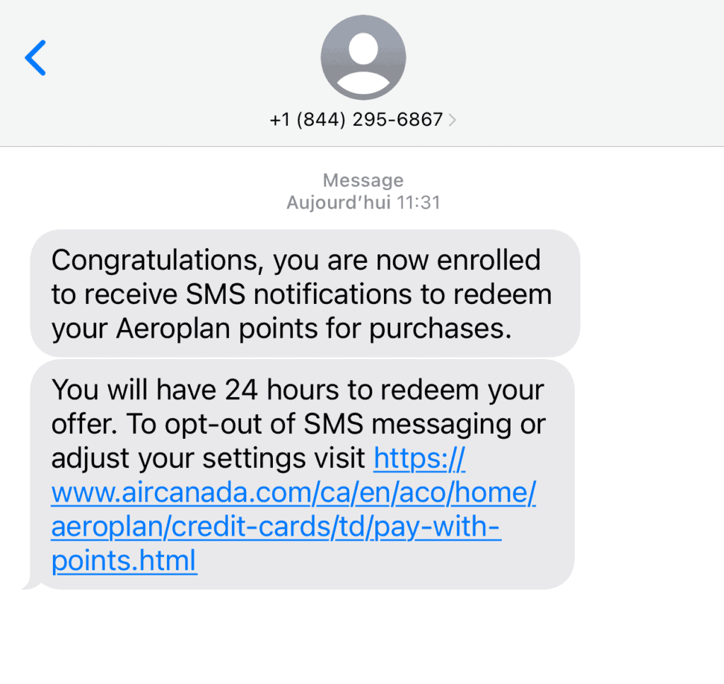 test sms promotion aeroplan