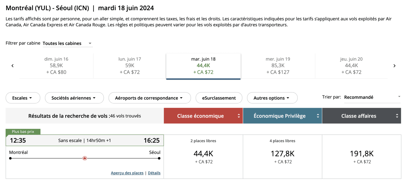Maximiser les points Aéroplan pour un voyage en Asie - yul icn ac fr