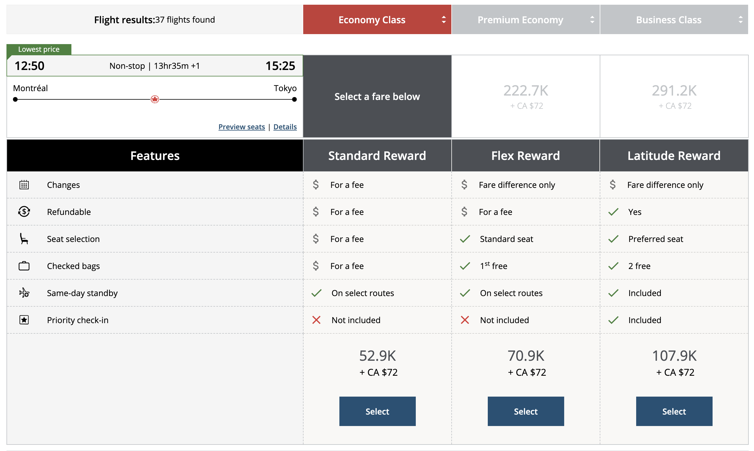 Maximize Your Aeroplan Points For a Trip to Asia - yul-nrt-classe-tarifaire-fr