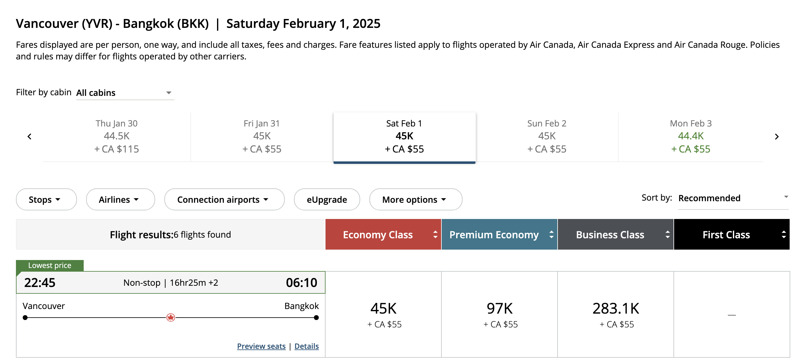 Maximize Your Aeroplan Points For a Trip to Asia - yvr-bkk-ac-fr