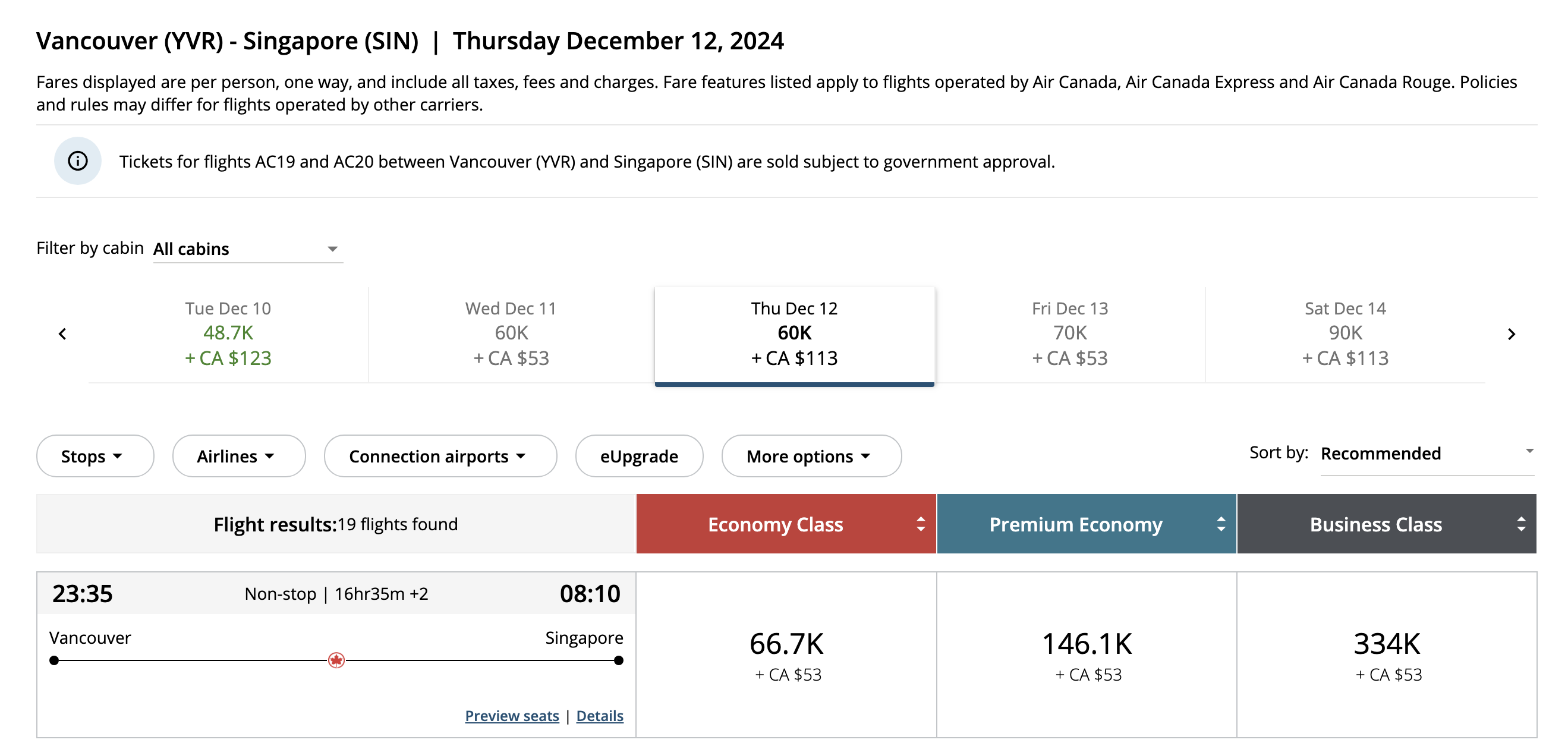 Maximize Your Aeroplan Points For a Trip to Asia - yvr-sin-ac-fr