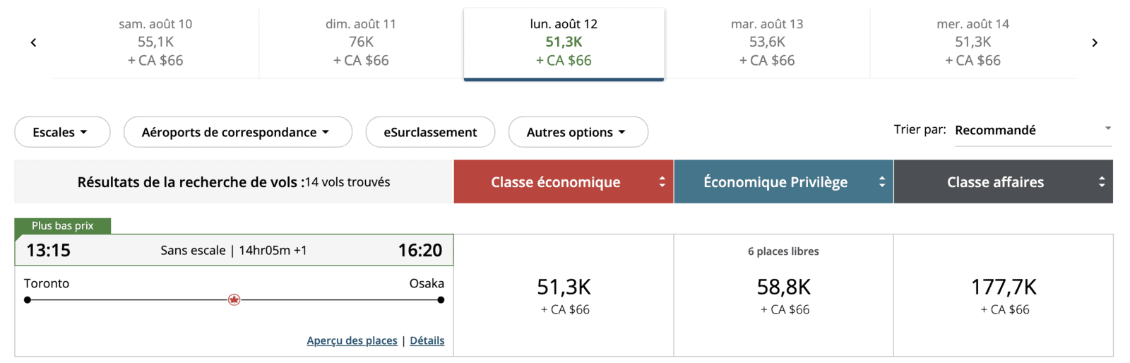 Maximiser les points Aéroplan pour un voyage en Asie - yyz kix ac fr