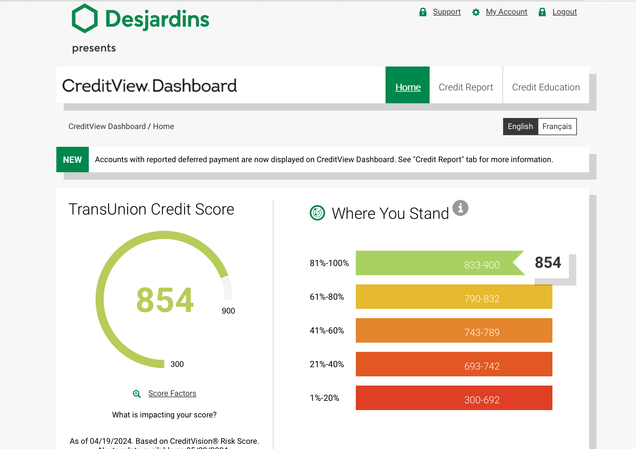 Desjardins: Consult your Equifax and TransUnion credit report for free - Accueil