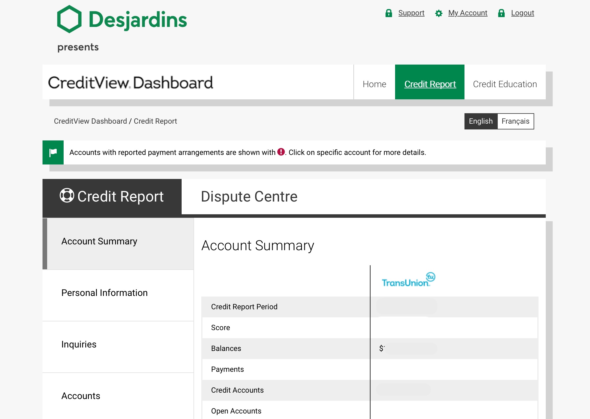 Desjardins: Consult your Equifax and TransUnion credit report for free - Dossier de credit