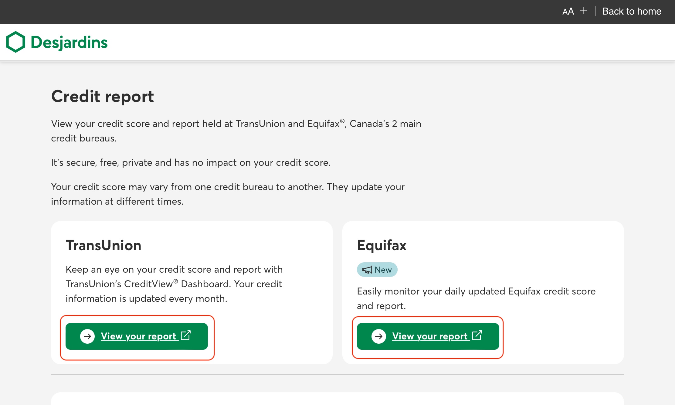 Desjardins: Consult your Equifax and TransUnion credit report for free - Mon dossier de credit Desjardins