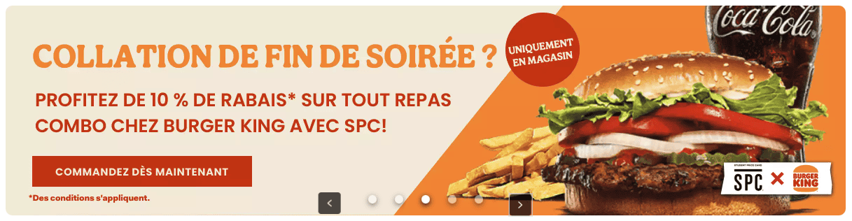 Étudiants et carte SPC&nbsp;: Économisez sur les voyages et les dépenses quotidiennes - SPC Burger king