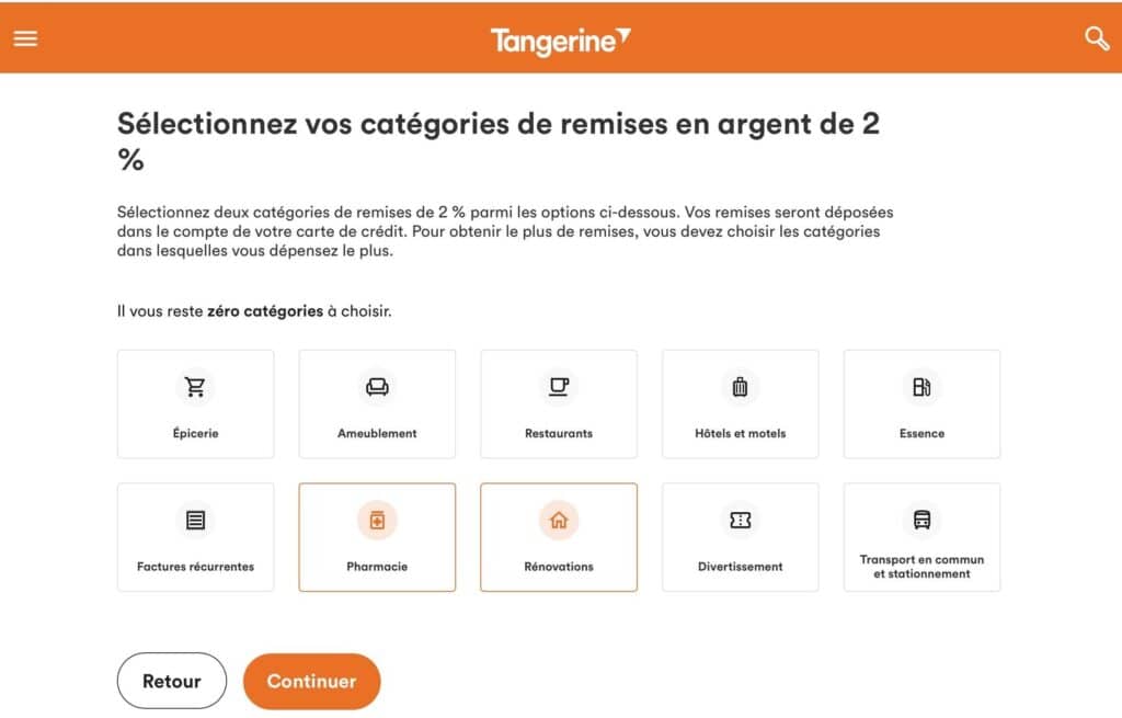 Tangerine categories remises