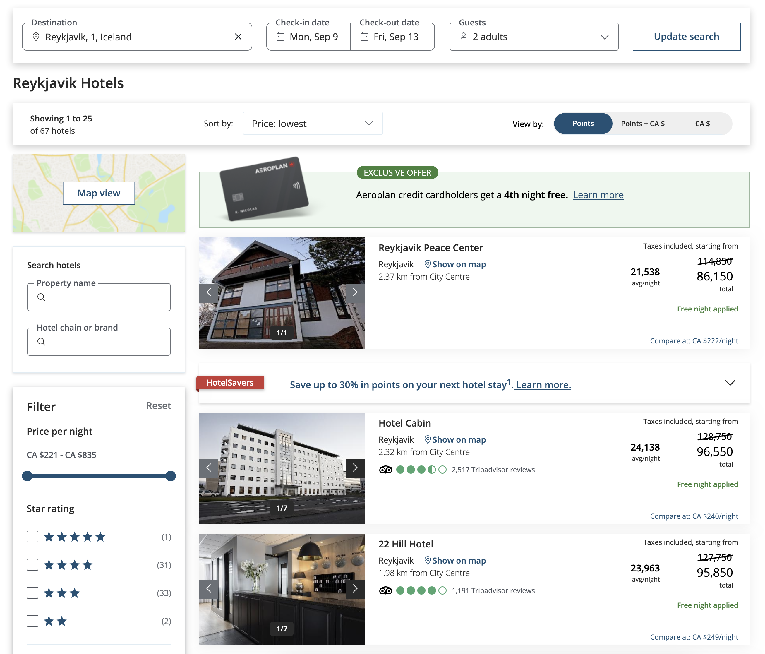 Planning a Trip From Start to Finish With Aeroplan Points - aeroplan-hotels2-fr
