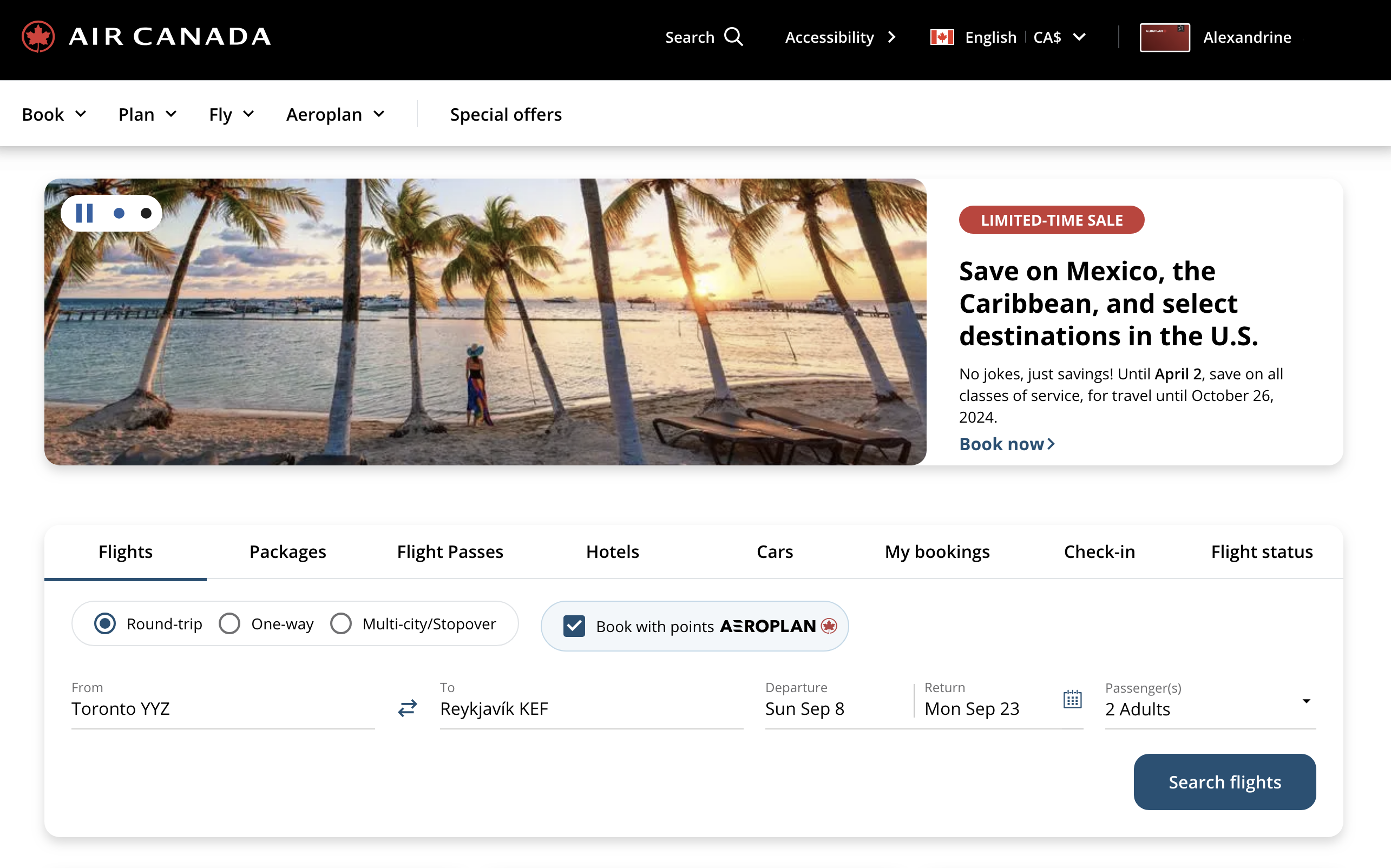 Planning a Trip From Start to Finish With Aeroplan Points - aeroplan-reserver1-fr