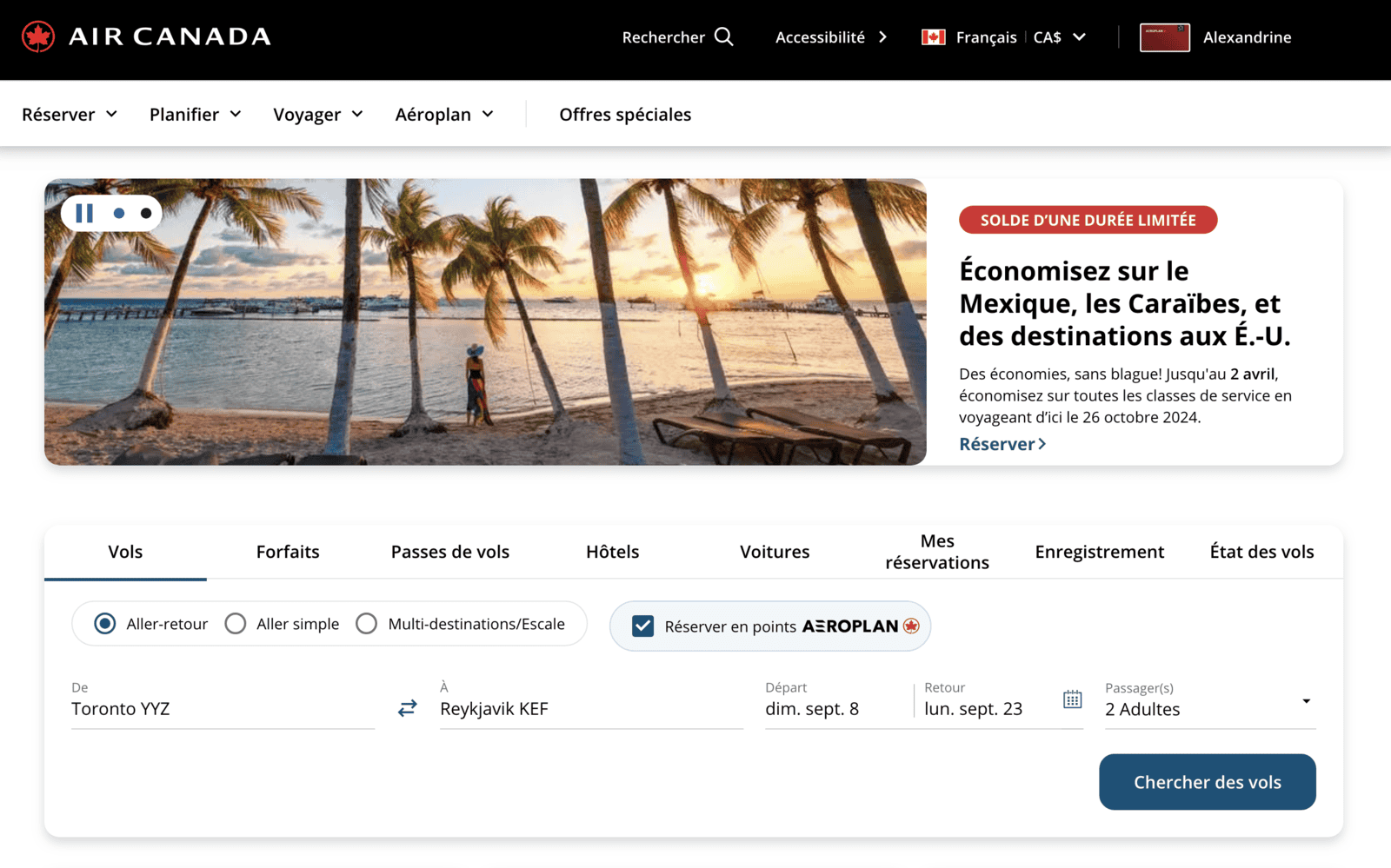 Planifier un voyage de A à Z avec les points Aéroplan - aeroplan reserver1 fr