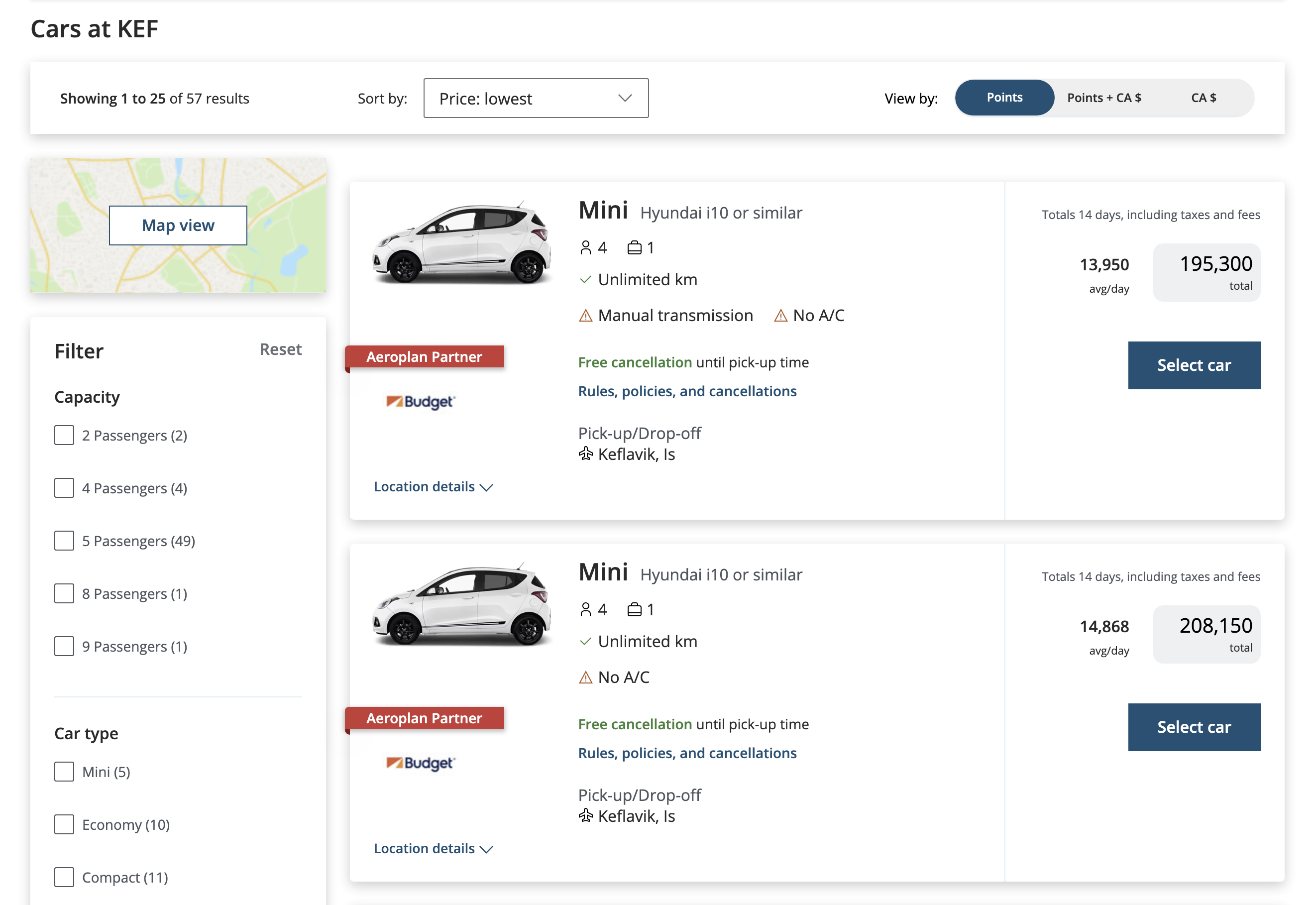 Planning a Trip From Start to Finish With Aeroplan Points - aeroplan-voiture2-fr