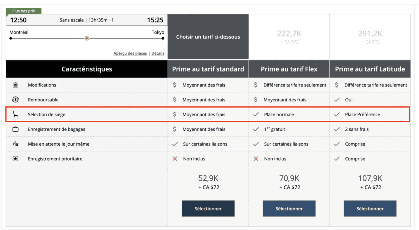 Air Canada retire l’option de choisir gratuitement un siège à l’enregistrement - air canada classe tarifaire sieges fr