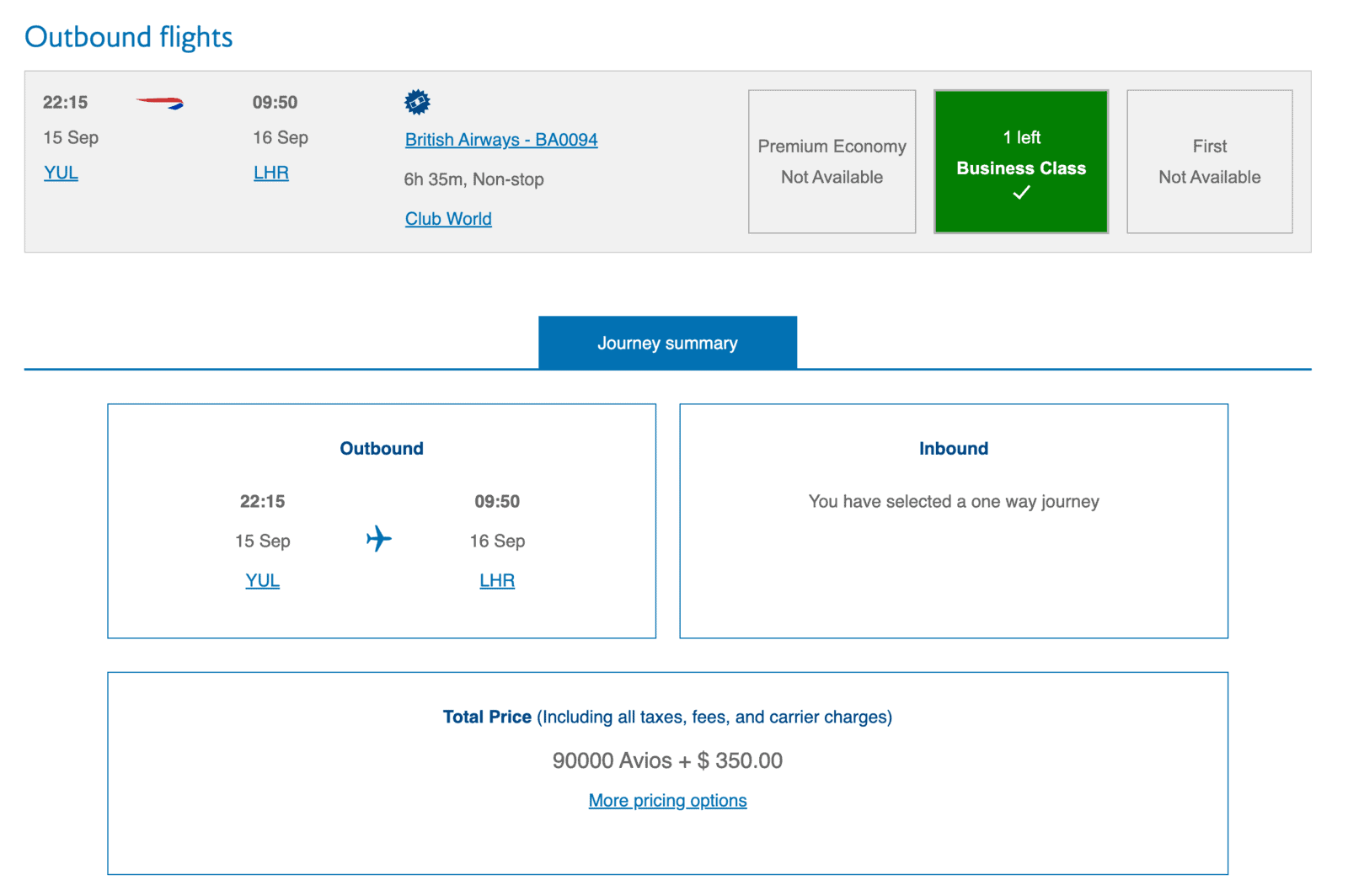 Avios&nbsp;: Réserver un billet prime sur British Airways - reservation avios ba10