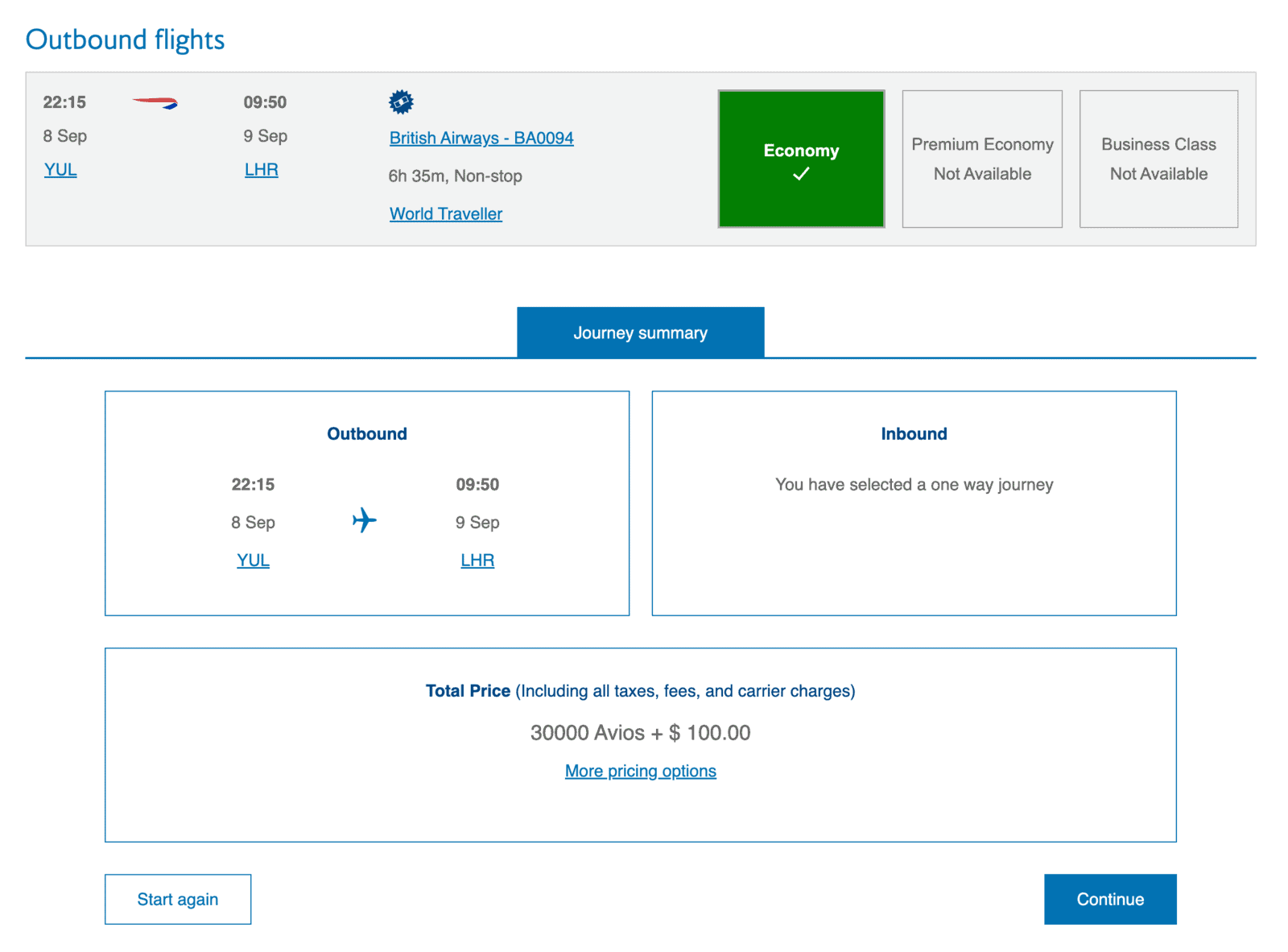 Avios&nbsp;: Réserver un billet prime sur British Airways - reservation avios ba8