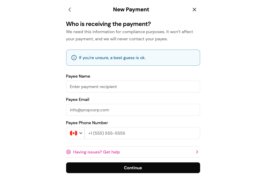 chexy payee information en